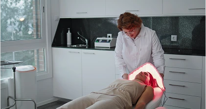 Physician showing intestine diagram